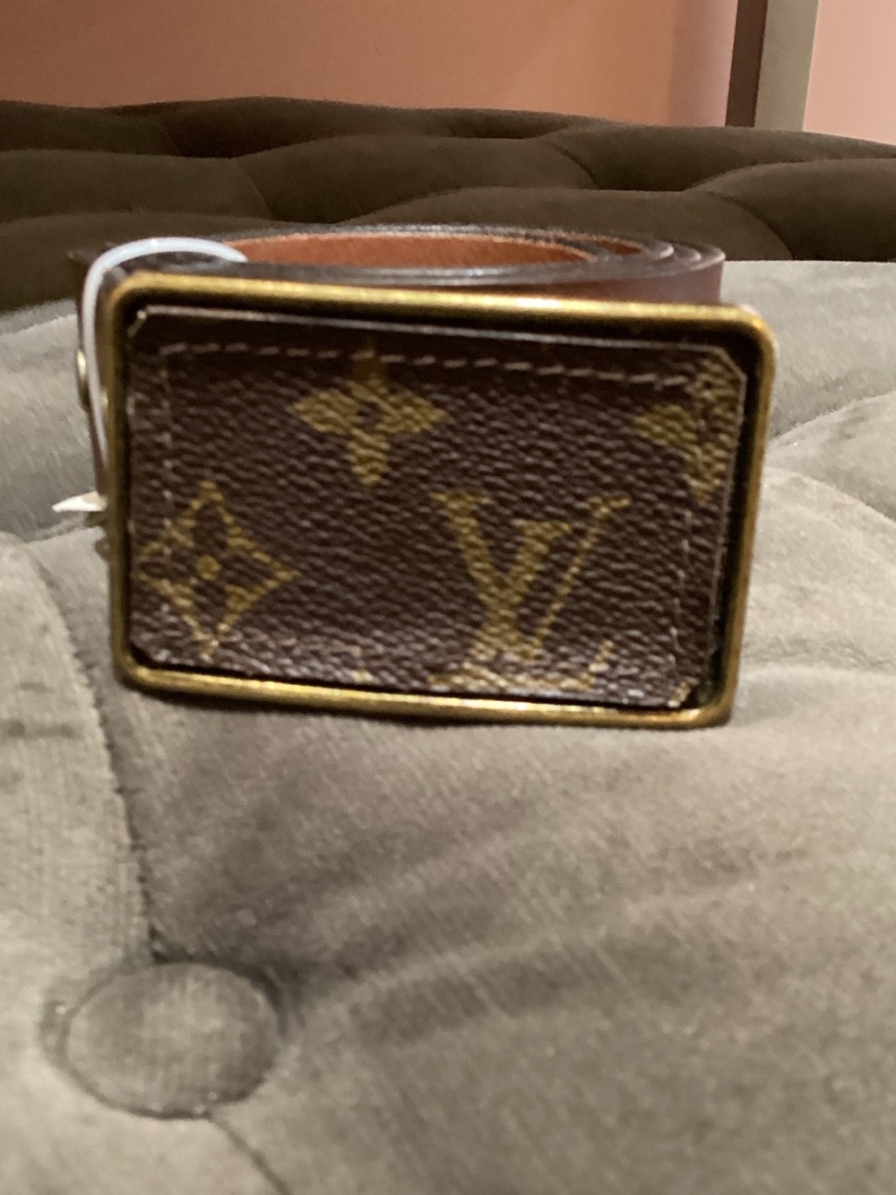 recycle Vuitton Brown Monogram Canvas Belt with Gold Buckle